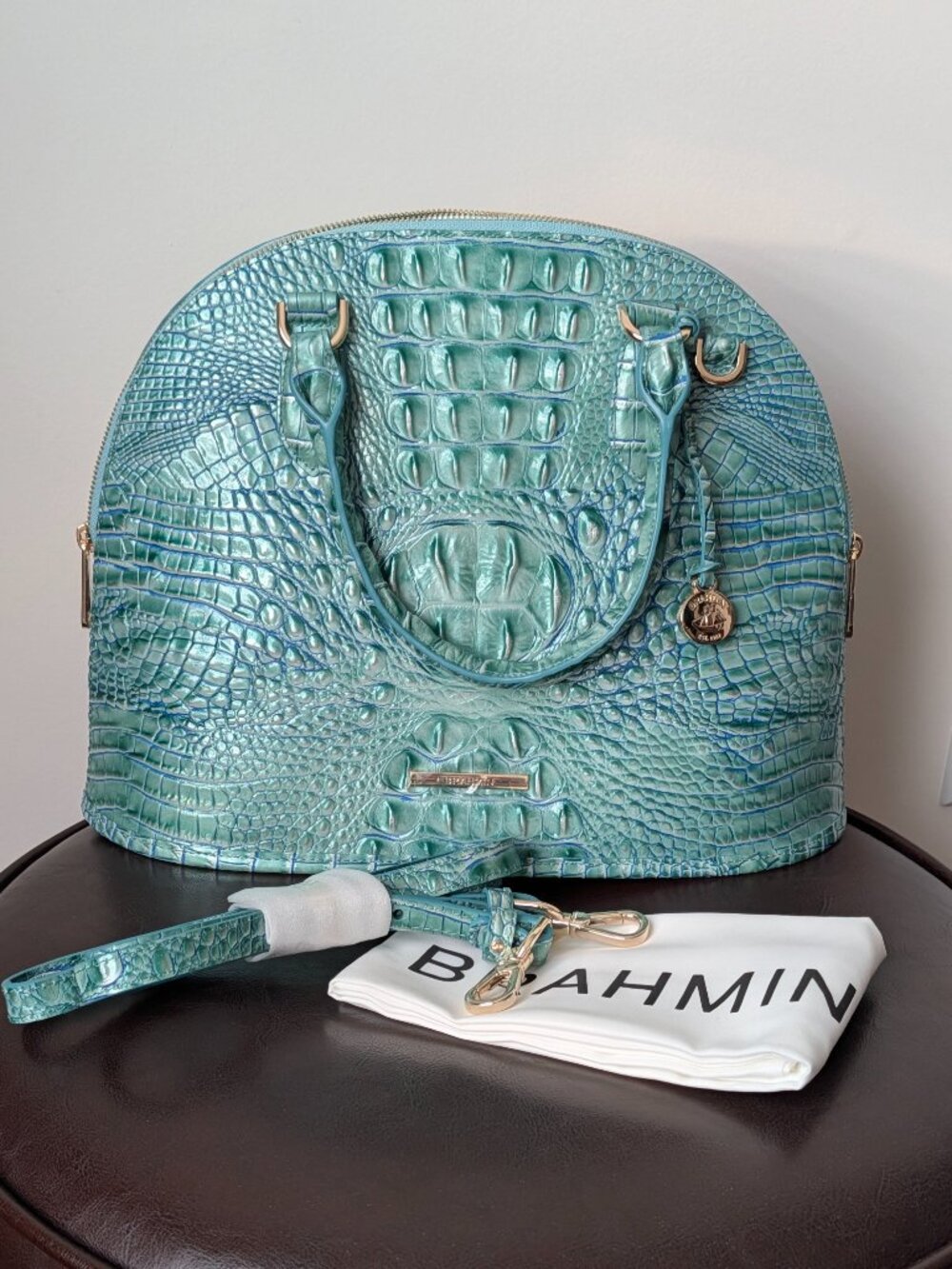 Brahmin Georgina Seafoam Melbourne Satchel Bag Genuine Leather Structured Tote - Picture 8 of 10